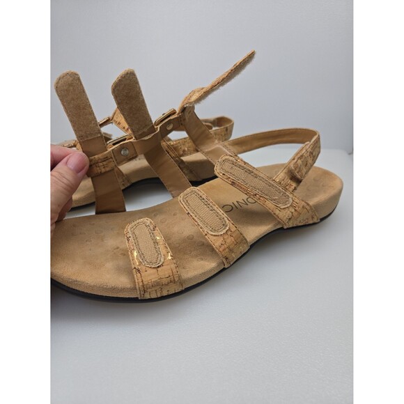 Vionic Amber-Tan Adjustable Sandals Cork Look, Gold Foil Accents Women's Size 10 - Picture 10 of 12